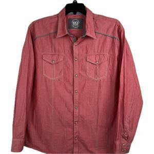 BKE shirt men’s size XL relaxed fit hip western pearl snap grey trim nice!